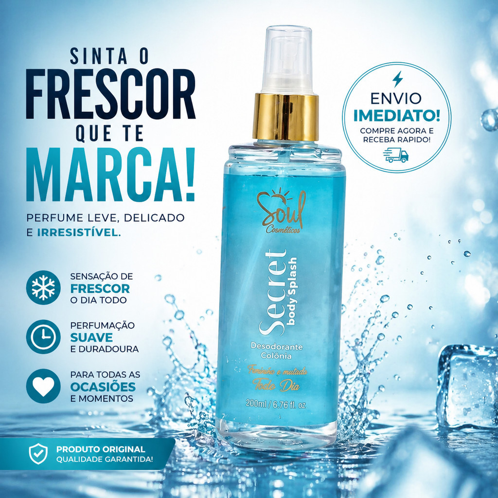 Secret Body Splash Fresh Blue Intense Edition 200ml, Fragrância Marcante, Ideal para Uso Diário e Todas as Ocasiões
