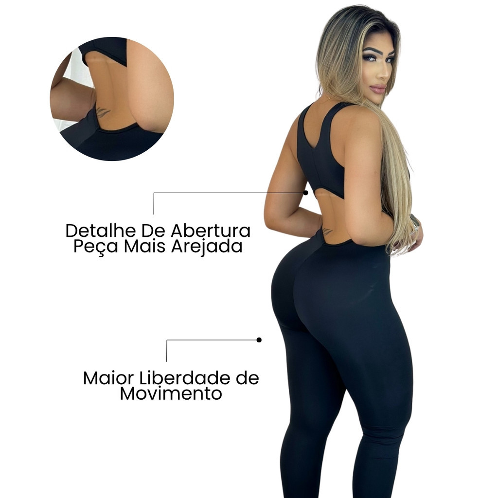 Macacão Corrida Academia Feminino Longo Treino Fitness Roupa Zero Transparência Poliamida Edna Moda Íntima e Acessórios