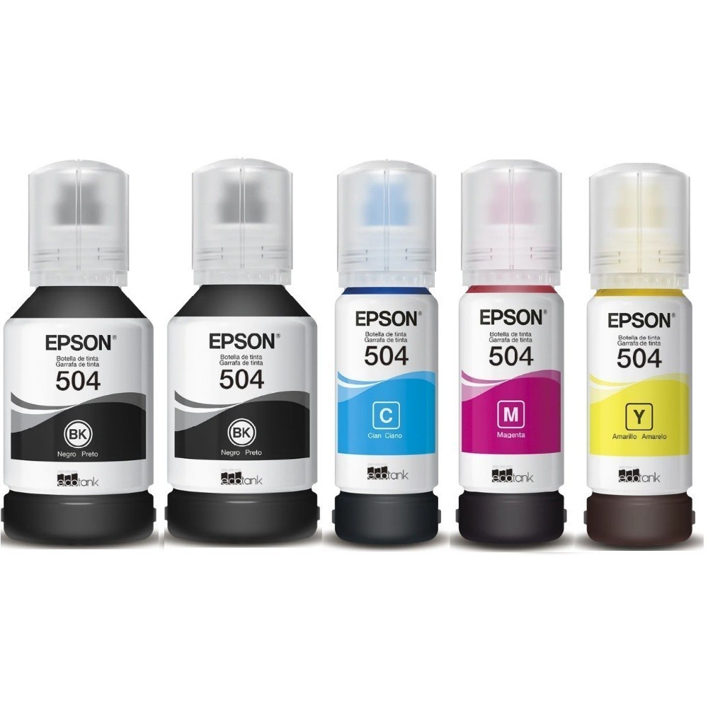 Combo 5 refil  tinta t504 L4260 T504 L4150 L4160 L6161 L6191 L6171 L6270 preto e color