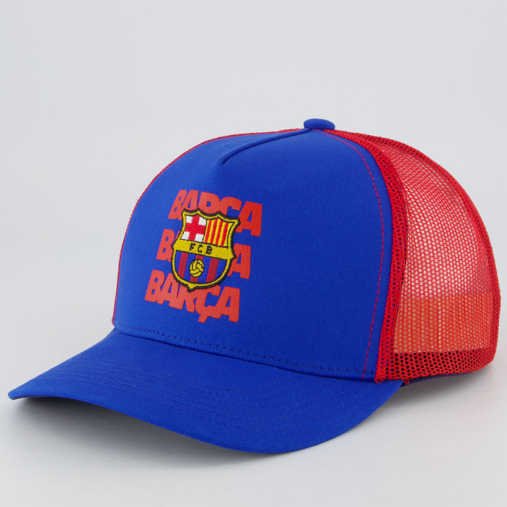 Boné Barcelona Trucker Americano Vermelho e Azul