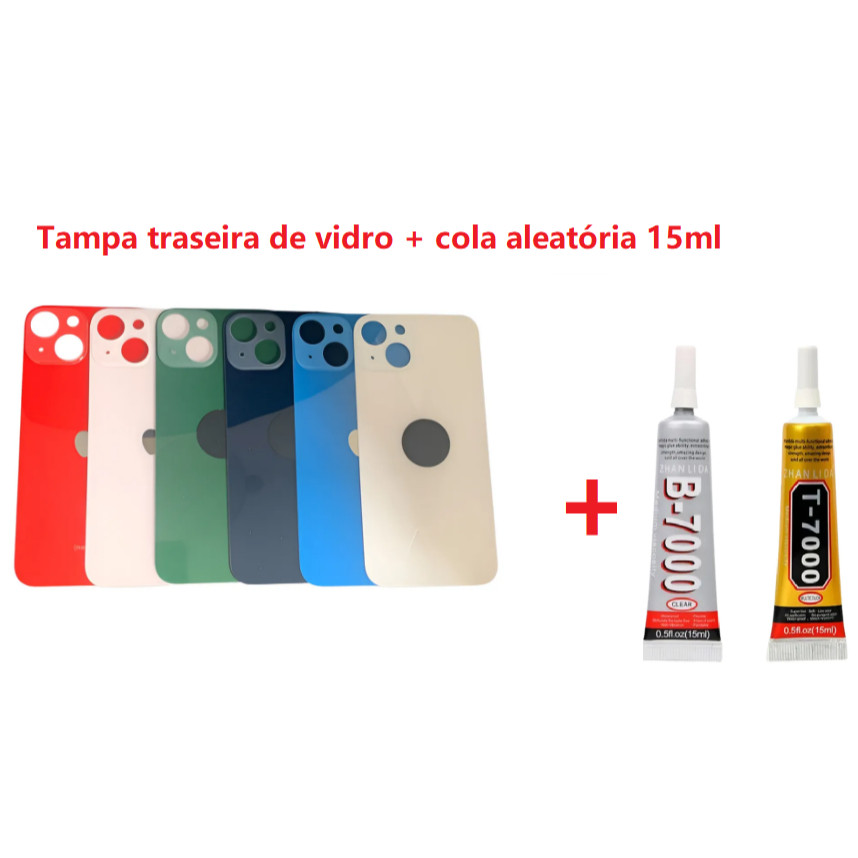 Tampa traseira de vidro + Cola Aleatória15ml T7000/ B7000 Para  Iphone  13 Furo Maior