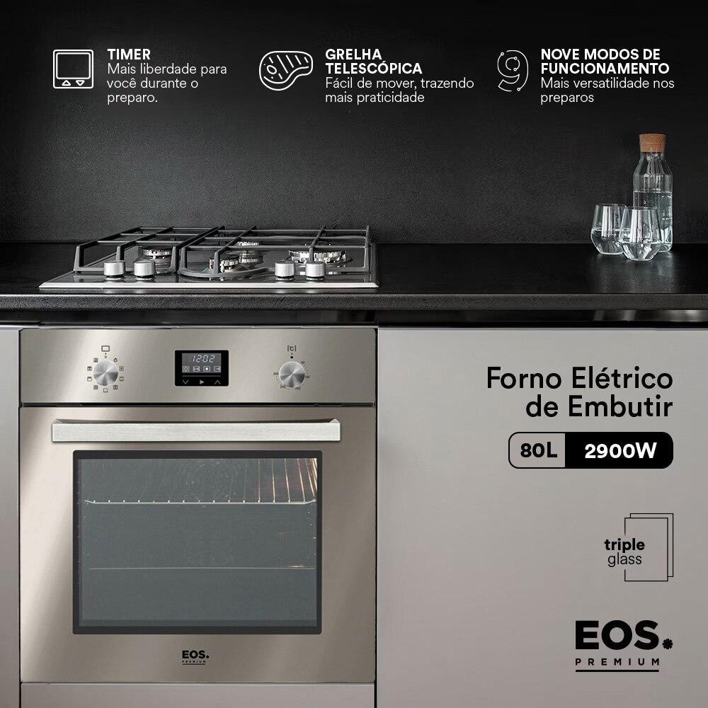 Forno Elétrico de Embutir EOS 80 Litros Premium Convecção Inox EFE80EED 220V