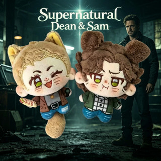 Conjunto de Bonecos de Pelúcia Supernatural Dean & Sam Winchester de 10cm, Brinquedo de Pelúcia com Orelhas de Gato/Cach