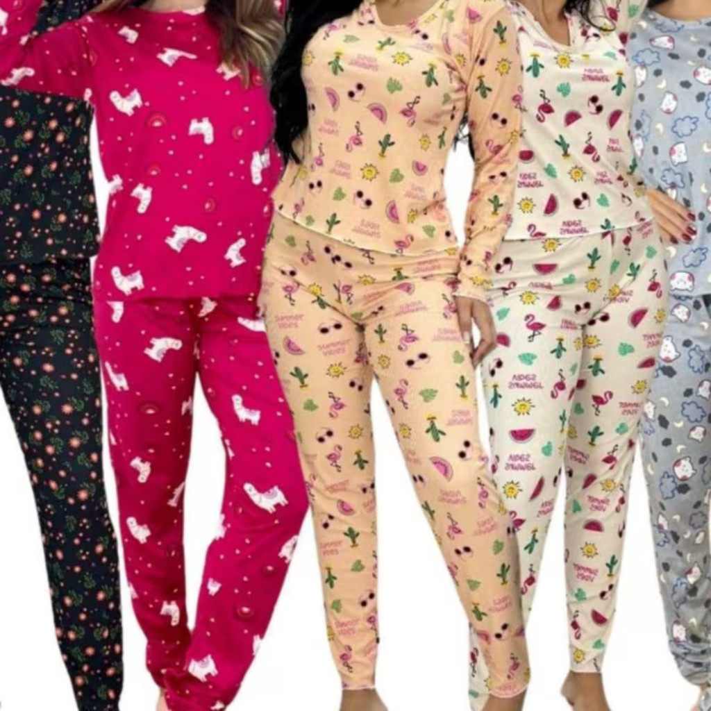 Conjuntos Femininos De Pijamas  Estampado Manga Longa Confortável  Calça Comprida