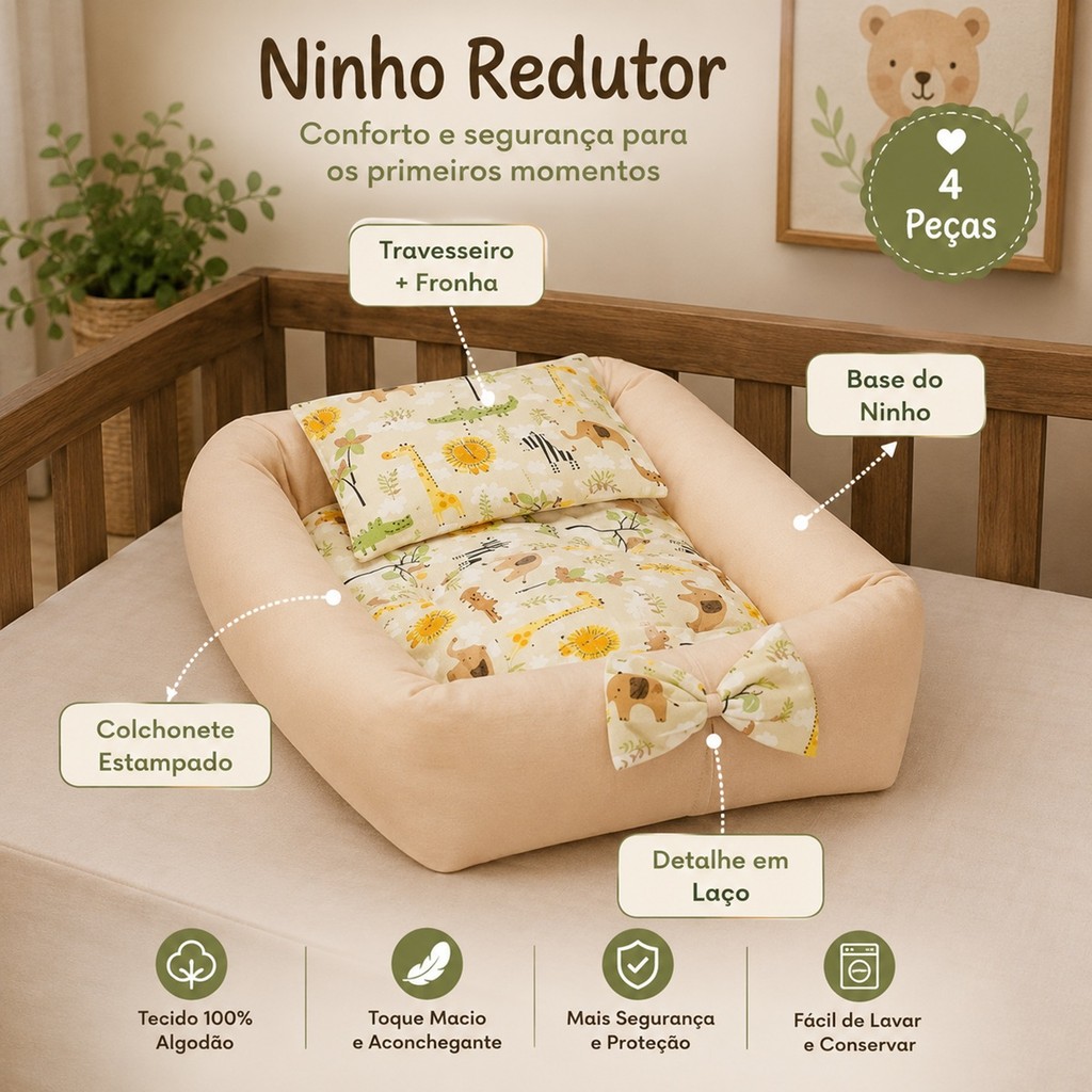 Ninho Redutor de Berço Recém Nascido Casulinho Menino e Menina Sensorial Estampado