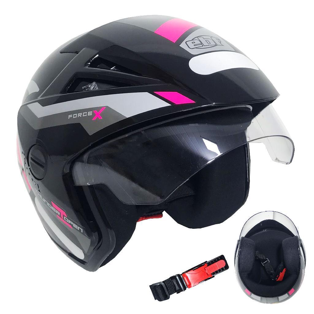 Capacete Aberto Ebf Thunder Force X Preto Rosa Tamanho 56