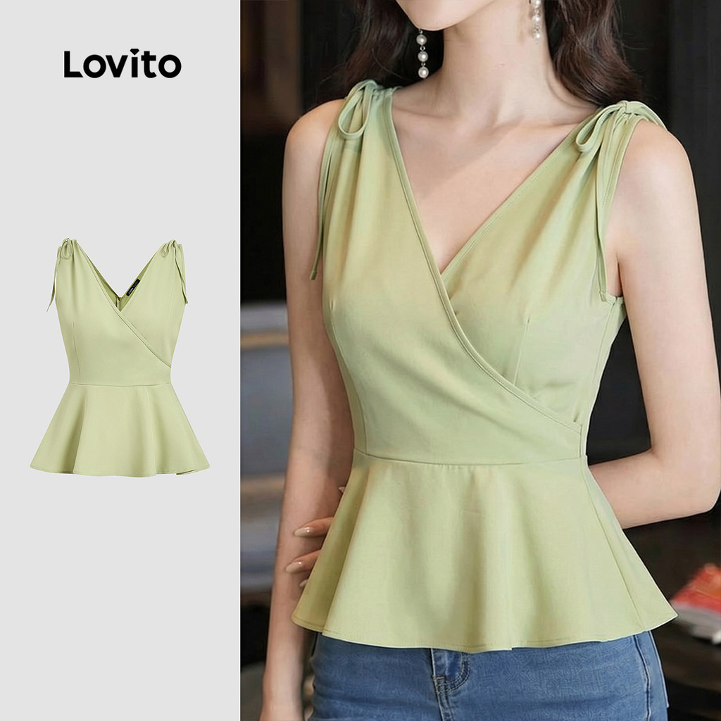 Lovito Blusa Casual Plissada Verde Para Casamento Formatura E Primavera/verão Para Mulheres LK5ED199