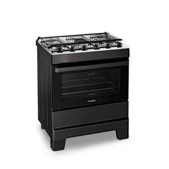 Fogão Esmaltec Ideal Top 5 Bocas Preto Mesa Inox Acendimento Automático Bivolt