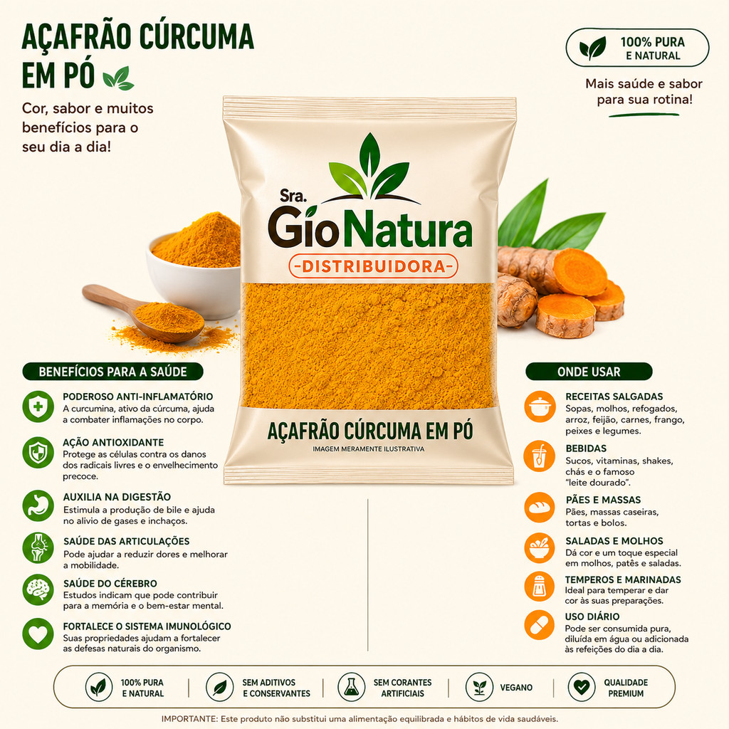 Açafrão Cúrcuma em Pó Puro Premium 2kg 1kg 500g 300g 250g com laudo — imagem 2 de 2