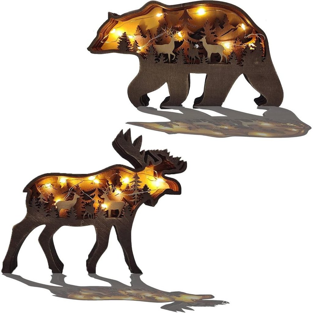 Decoração de Parede em Madeira 3D Iluminada com LED, Decorações de Prateleira DIY, Decoração de Cabana com Tema de Caça 