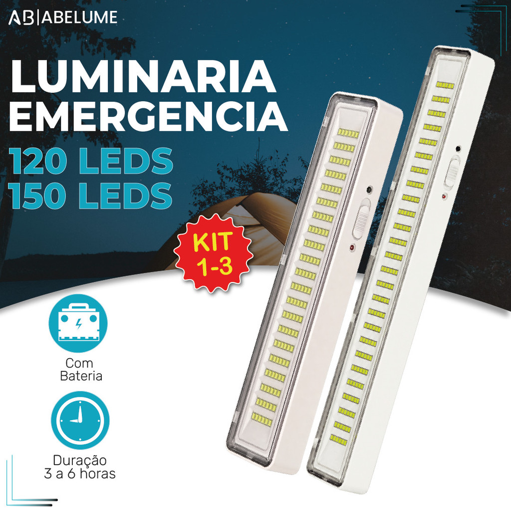 Luminária Emergência Portátil 120 ou 150 Led PRO Branco Frio 110V-220V Bivolt