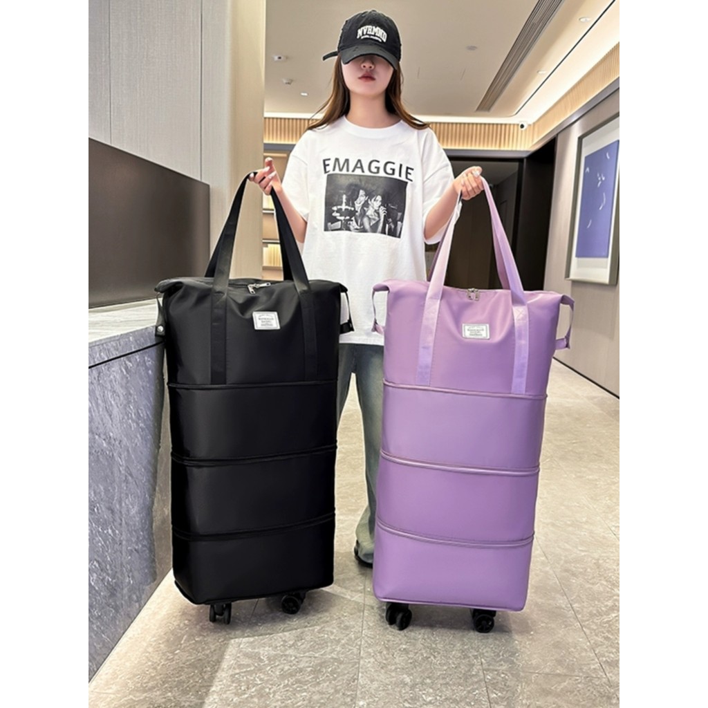 Bolsa de viagem com rodas universais, leve, grande capacidade, carrinho, bagagem, armazenamento de viagem, bagagem dobrá