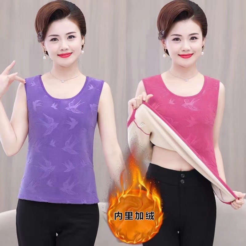 Primavera outono roupas de meia-idade idosos roupas femininas mãe colete térmico velo cor Bottoming roupa interior roupa