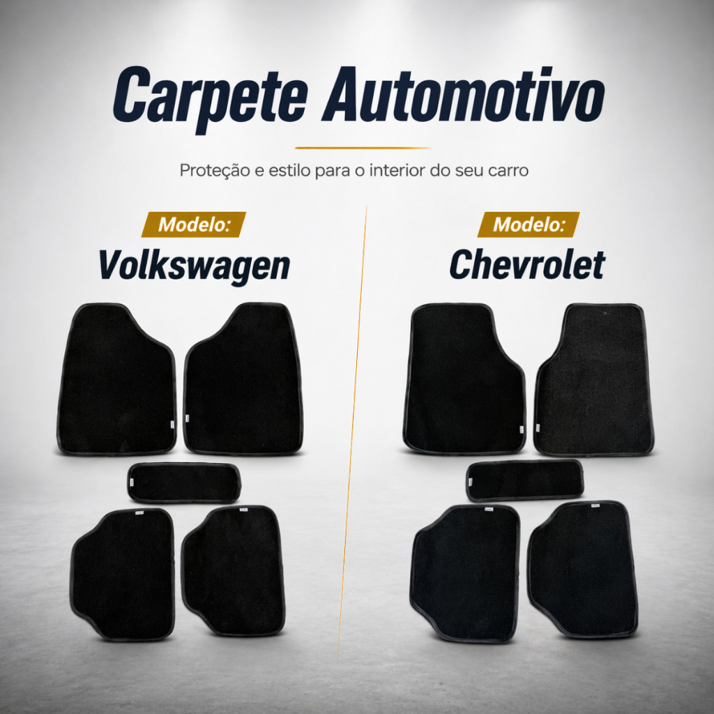 Kit Tapete Substituição Carpete Automotivo Compatível Volkswagen/Chevrolet Completo 5 Unidades