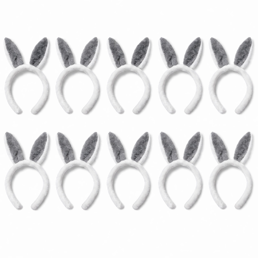 Kit 10 Tiaras Coelho Páscoa Orelhas Felpudas Branco Cinza Fantasia Festa Infantil