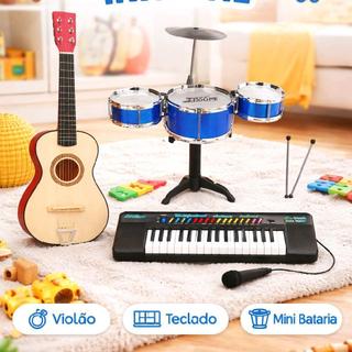 Kit Musical Violão +teclado +bateria Infantil 3 Tambores