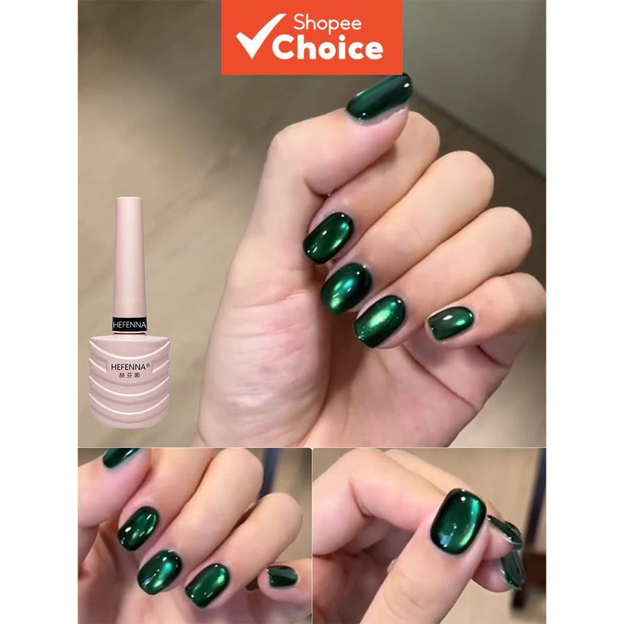 Esmalte de gel com olho de gato verde, contas de vidro jade, salão de unhas DIY