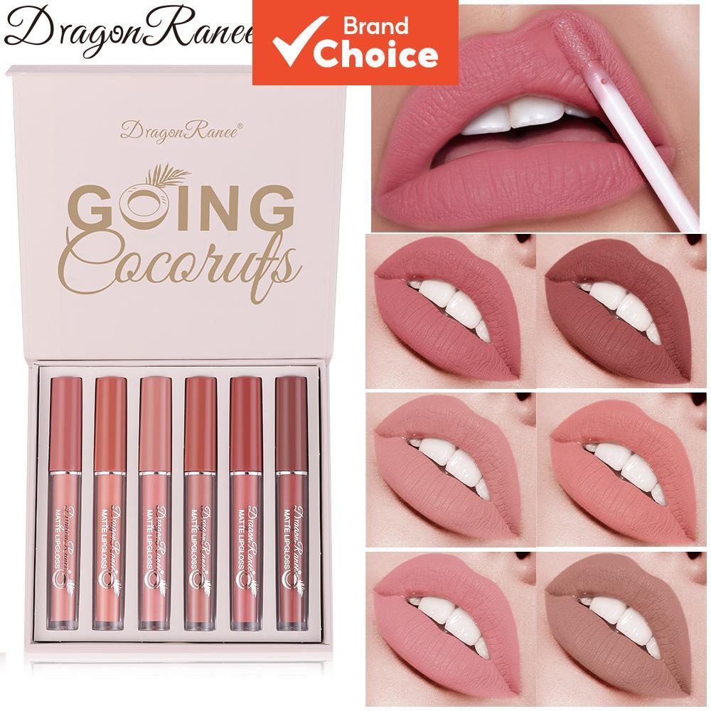 Dragon Ranee 6PCS Lip Glaze Matte Set Fácil Cor Não Desbotamento Batom Conjunto De Presente De Natal