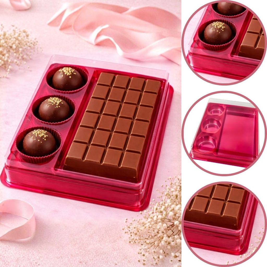 10~20 CAIXA EMBALAGEM P/ BARRA TABLETE E 3 DOCES BOMBONS VERMELHO BWB 14302  (CHOCO)