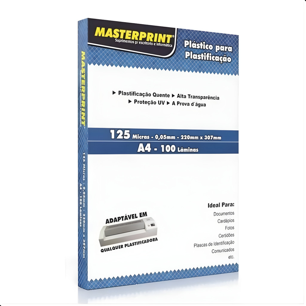 Refil Plastificação A4 220x307 100un MasterPrint Plástico Polaseal Laminadora