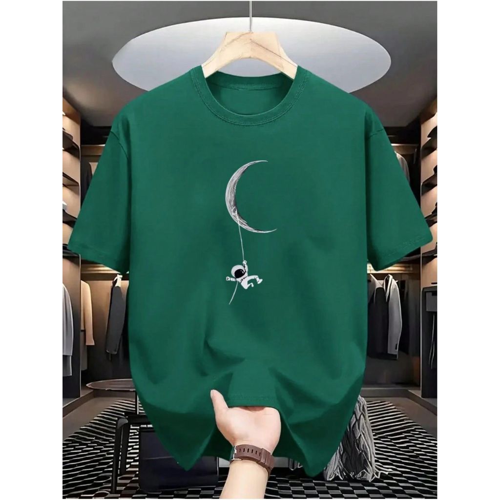 Camiseta Masculina Lua Astronauta Blusa Malha Algodao Estampada Lançamento