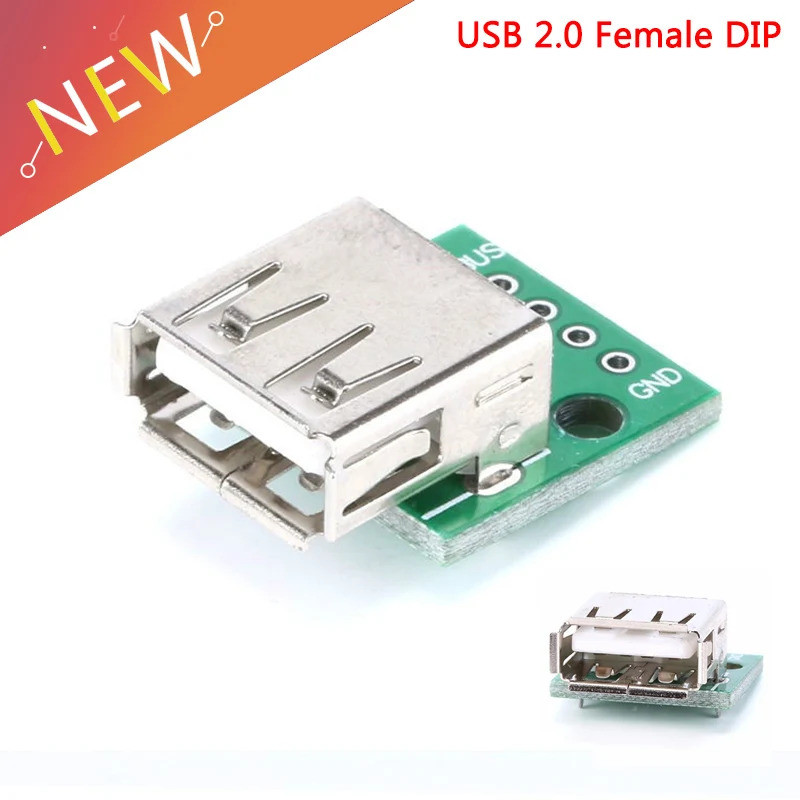5 Pçs/Lote USB 2.0 Soquete Tipo A Fêmea Para DIP 2.54MM PCB Breakout Board Pitch Adaptador Conversor Conector 4 Pinos
