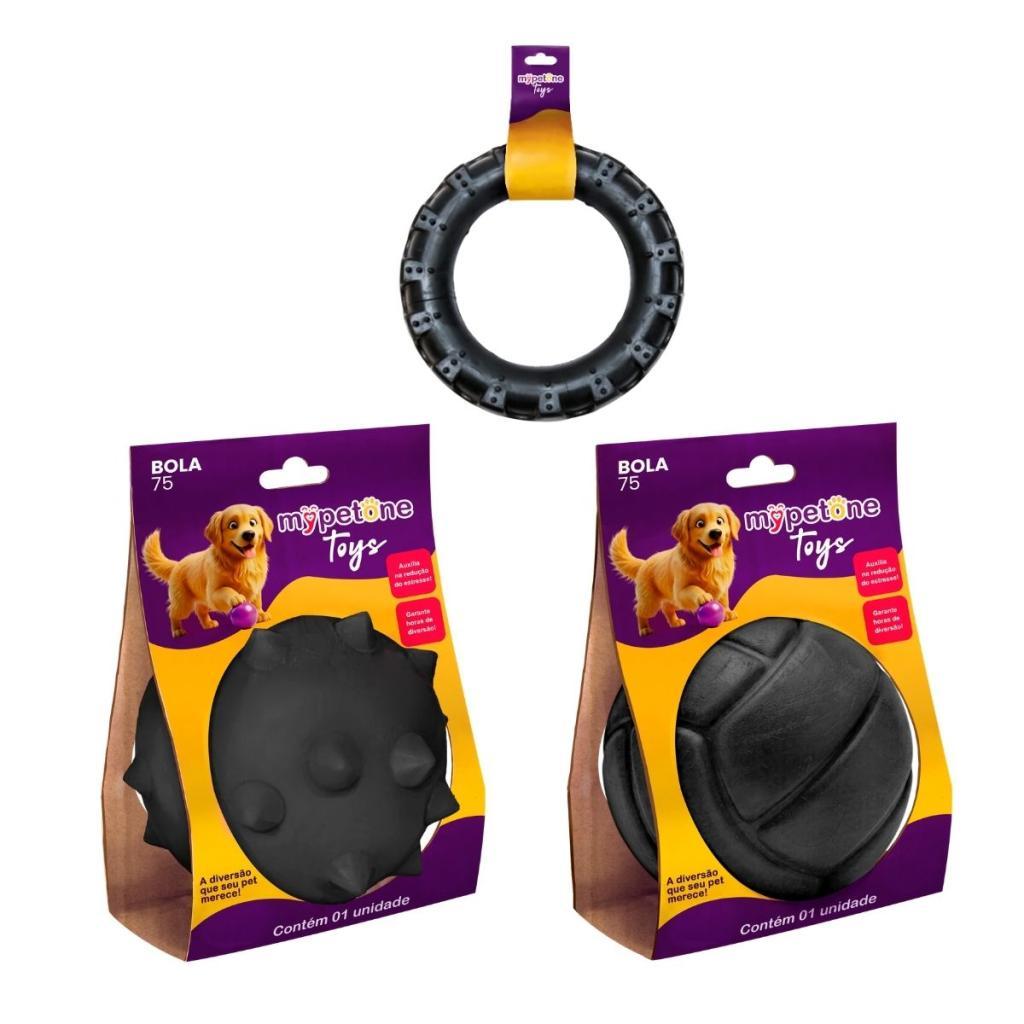 Kit Bola Cravo 75 + Pneu Pequeno + Bola Lisa 75 Mypetone - Preto