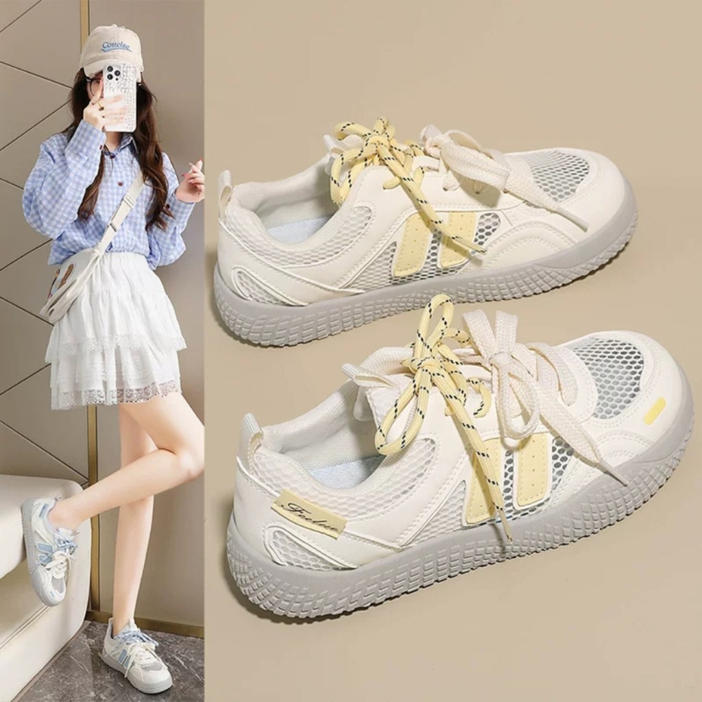 Sapatos femininos de verão malha respirável sapatos brancos femininos 2026 novo estilo sapatos com saia All-Match sapato