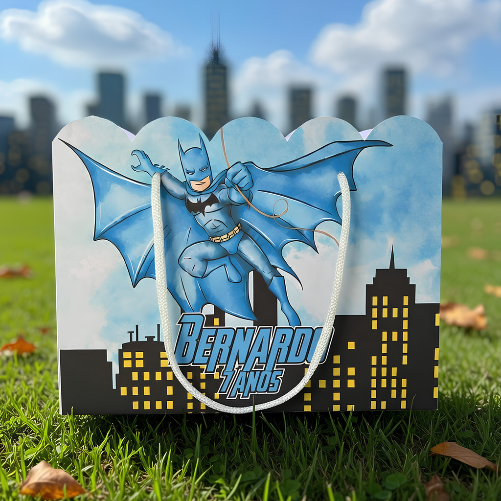 Kit Sacolinha Sacola Papelaria Personalizada Batman Sacolinha de Lembrancinha Caixinha para Festa
