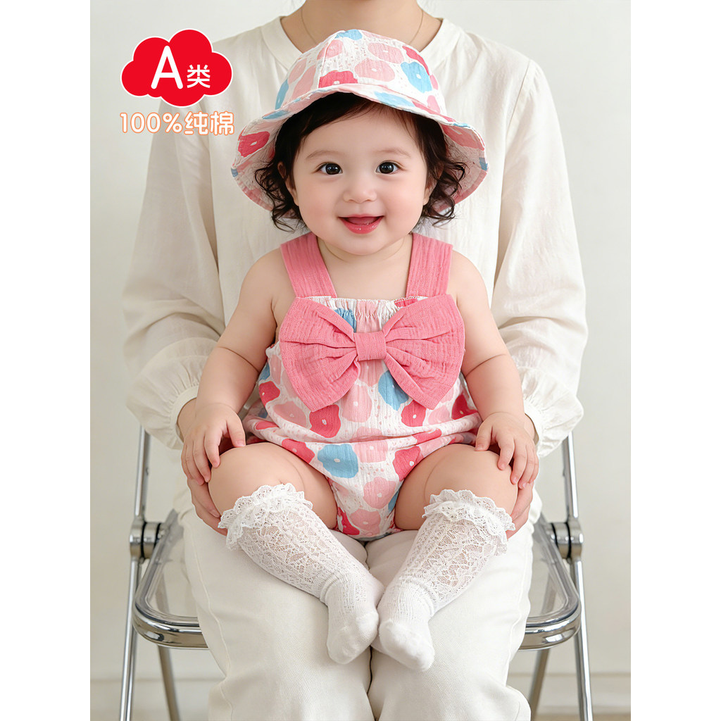 Roupas de bebê roupas de bebê colete de verão roupas de bebê menina estilingue macacão puro algodão gaze roupas de verão