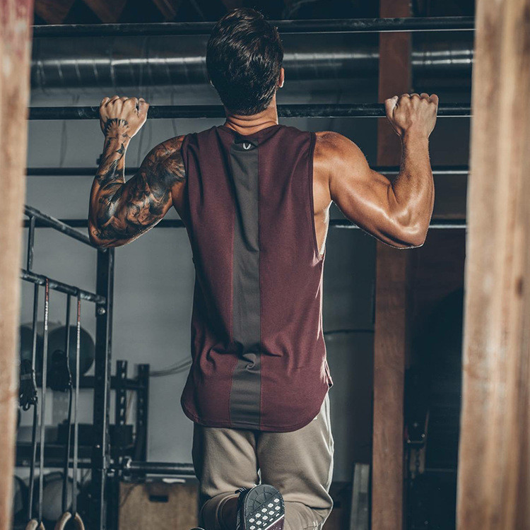 Asrv masculino verão fino ajuste correndo esportes lazer respirável estiramento Fitness sem mangas cor-bloqueio colete d