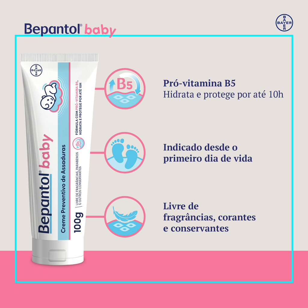 Kit 5 Creme Pomada de Assadura VitB5 100g Cada Bepantol Baby