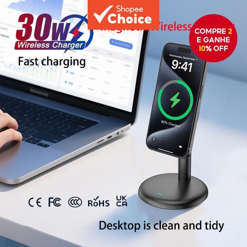 Novo item de gadgets: carregador magnético sem fio de 30W para iPhone 16, 15, 14 Pro Max, carregador rápido e suporte