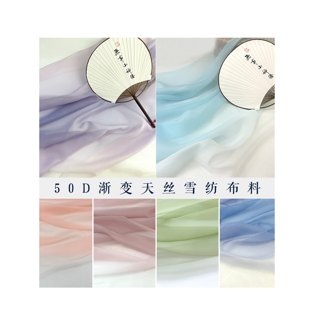 Original de alta densidade impresso gradiente Chiffon Hanfu casaco antigo tecido ceroso saia vestido decoração de casame