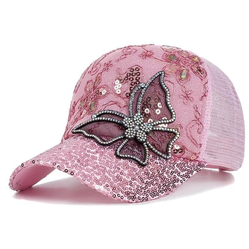 Nova Moda Mulher Boné Borboleta Flor De Baseball Pingente Feminino Exterior Chapéu De Caminhão De Verão Ajustável