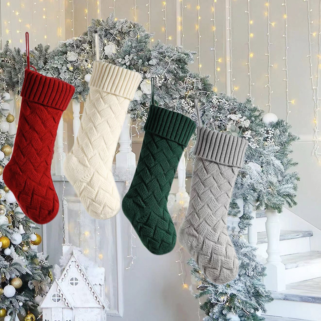 Ano novo decorações de natal malha meias de natal saco de presente decoração para casa suprimentos lã decoração de natal
