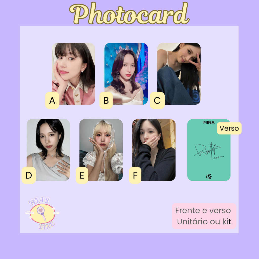Photocard Fanmade Twice Mina Selcas (modelo 4) | K-pop | Papel Fotográfico Laminado | Unidade ou Set