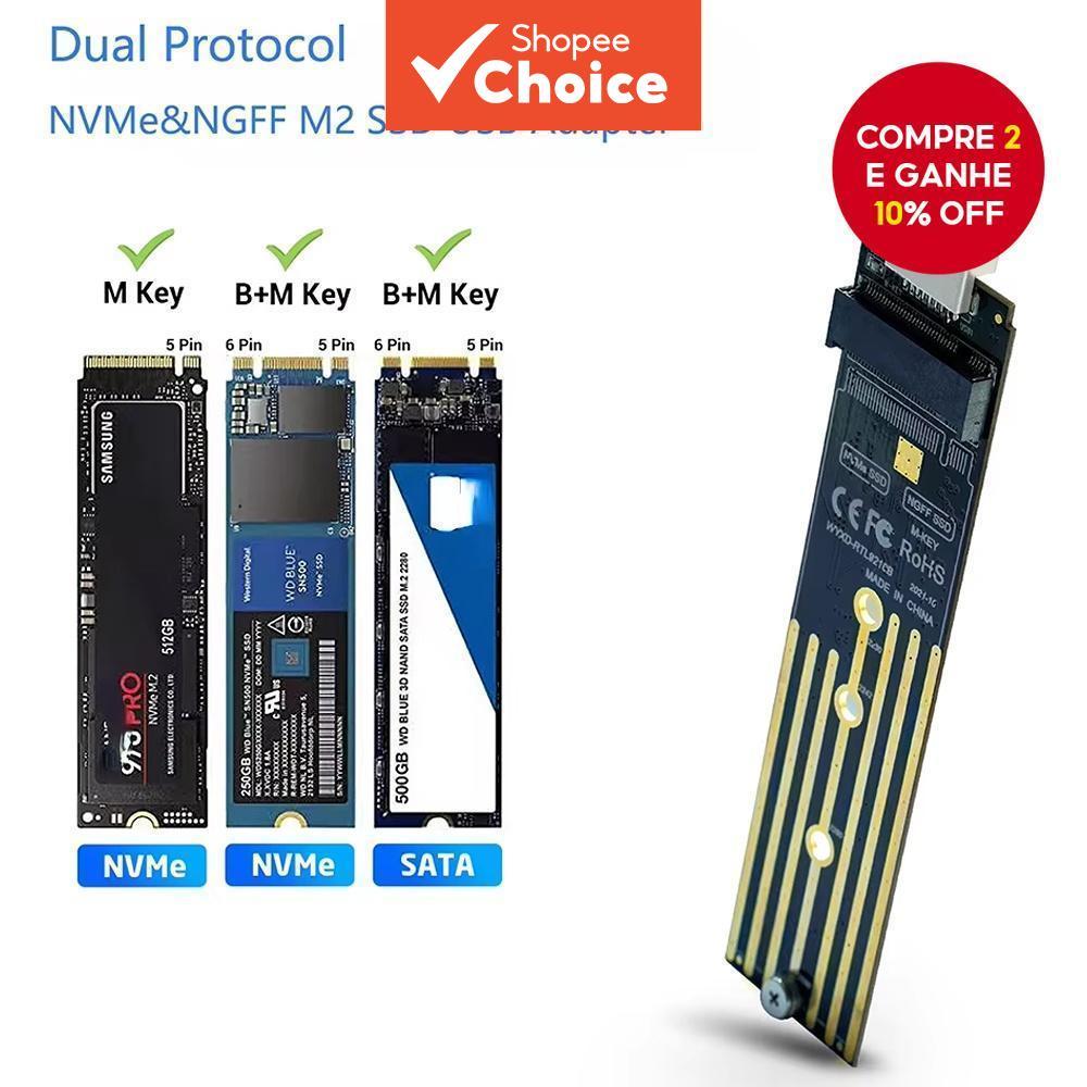 Leitor de SSD M.2 Dual Protocol M2 NVMe SATA placa de disco rígido externa USB3.1 conector de hdd 10gbps