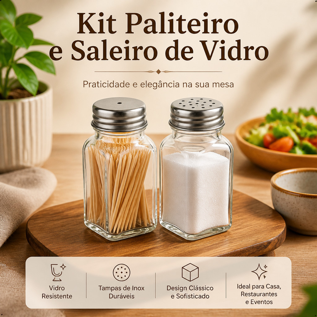 Kit Saleiro e Paliteiro de Vidro 70ml 2 Unidades Tempero Bar Restaurante Utilidades Casa