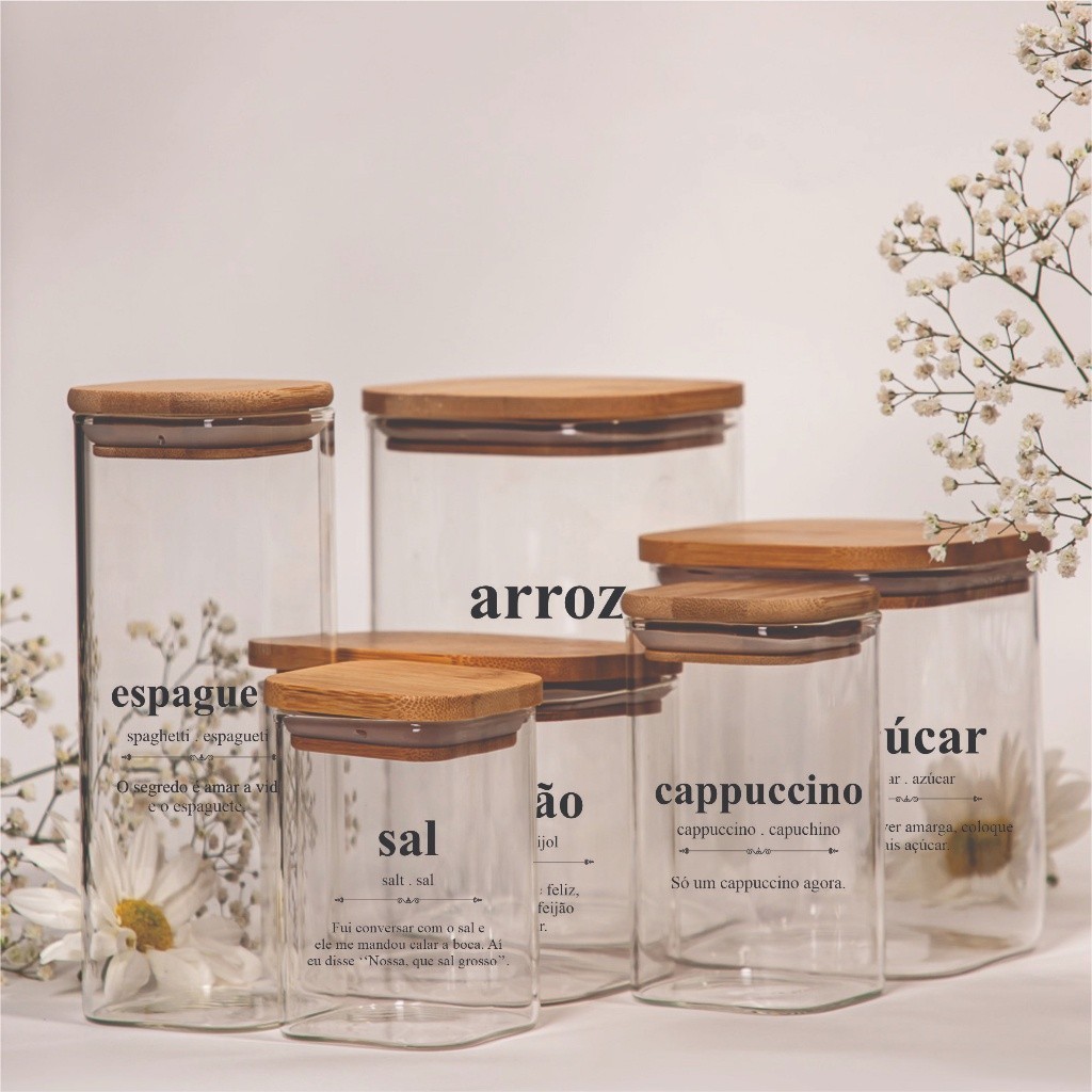 Kit 42 Adesivos Para Mantimentos Potes de Cozinha 7x7cm Modelo Dicionário Divertido Vinil Transparente Decoração Cozinha