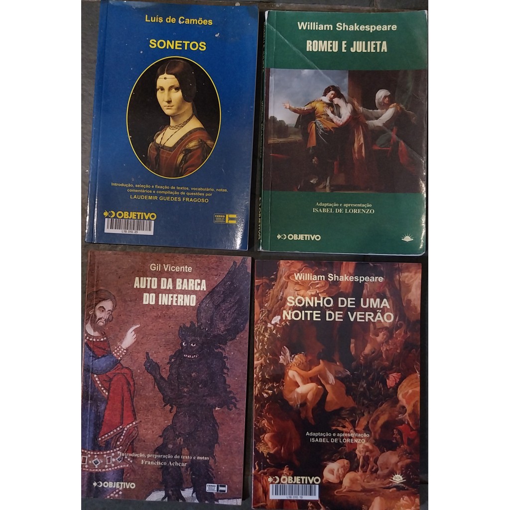 LIVRO, KIT(4),OBJETIVO,1.AUTO DA BARCA DO INFERNO,2. ROMEU E JULIETA,3. SONETOS,4. SONHO DE UMA NOITE DE VERÃO, OBJETIVO