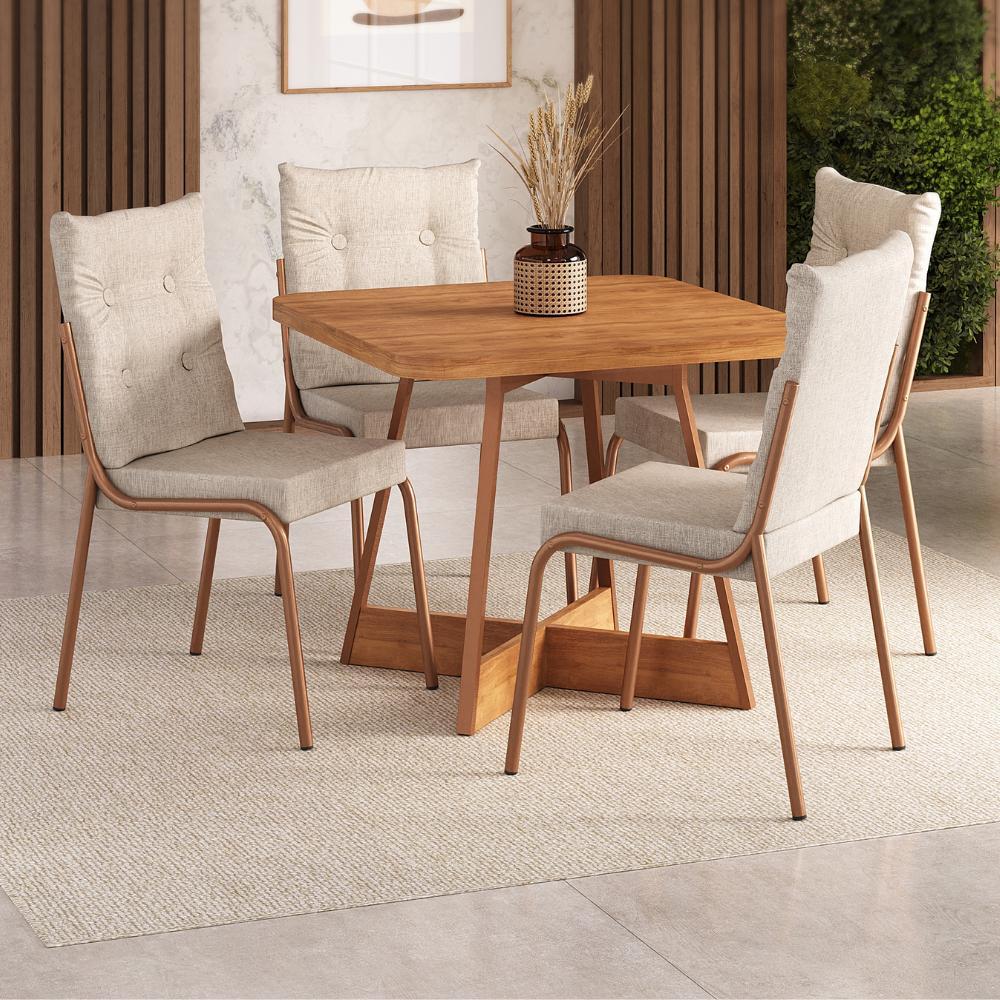 Conjunto Sala de Jantar 4 Cadeiras California Carraro Rosê Cobre