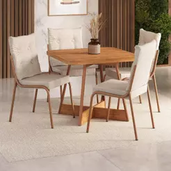 Conjunto Sala de Jantar 4 Cadeiras California Carraro Rosê Cobre
