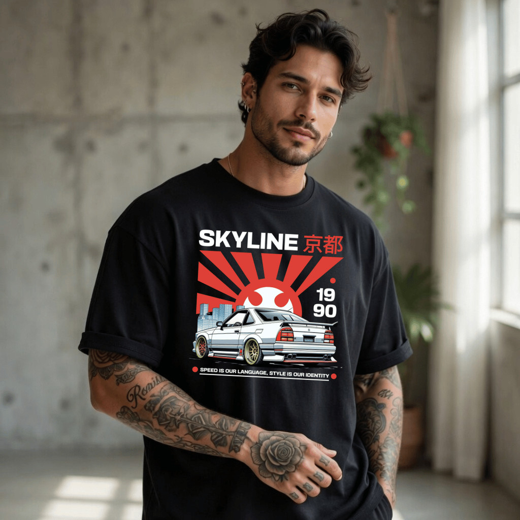 Camiseta Masculina OverSized Premium Estampada Skyline Sol100% Algodão Premium Básica Streetwear Conforto e Estilo Blusa