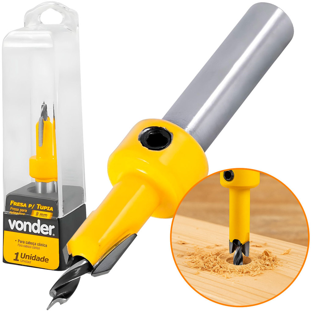 Fresa Cônica 8mm Vonder Tupia Tungstênio Profissional Marcenaria Madeira Ferramenta Acabamento