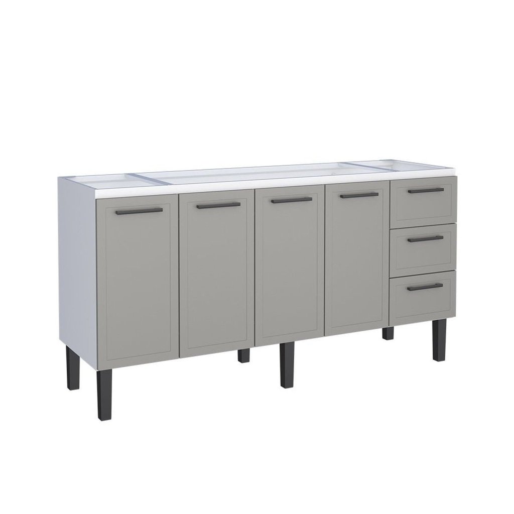 Balcão para Pia 180cm em Aço 4 Portas 4 Gavetas Juno Cinza 180