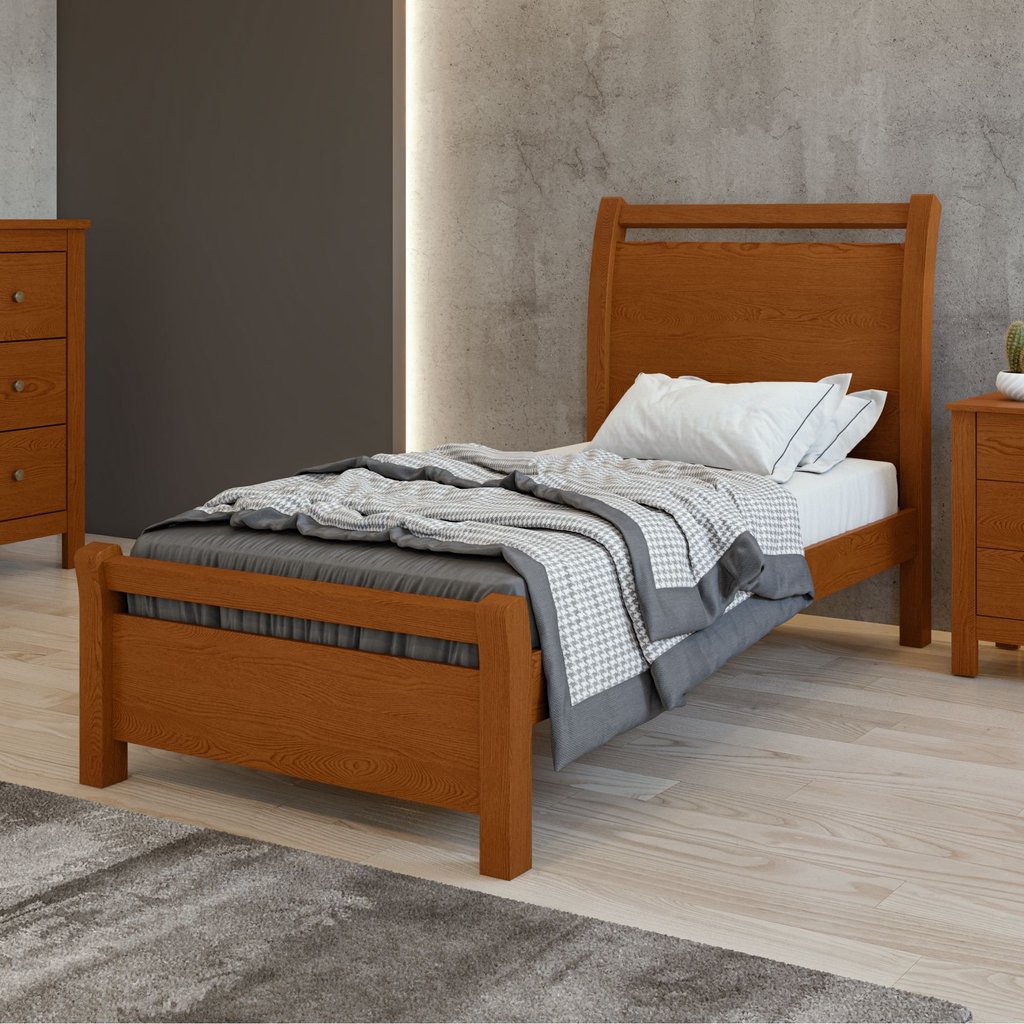 Cama de Solteiro Cabeceira com Detalhes Curvos Madeira Reali Frassino Frassino