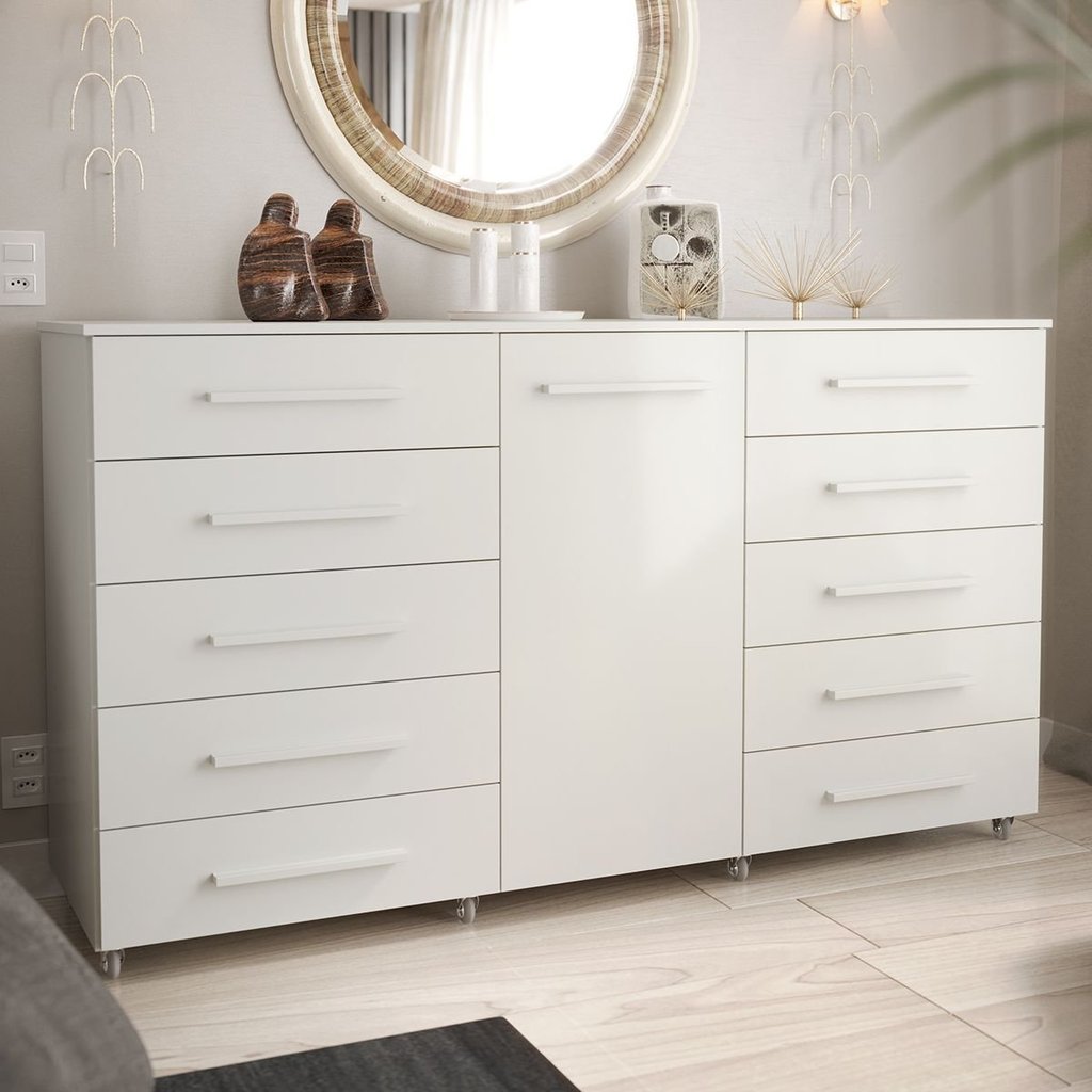 Cômoda para Quarto 10 Gavetas e 1 Porta Imperial Branco Branco