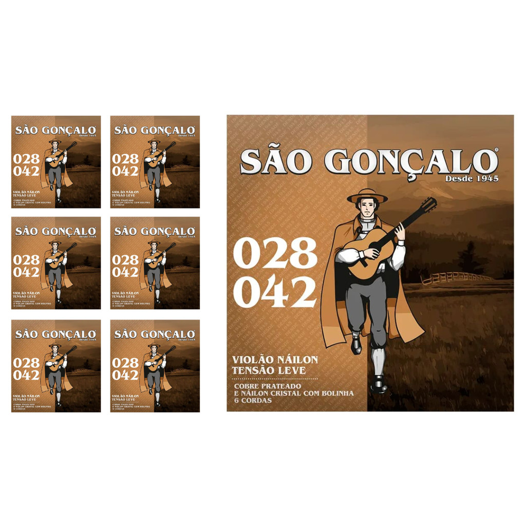 Kit 7 Jogos de Cordas P/Violão Nylon 028 Leve São Gonçalo