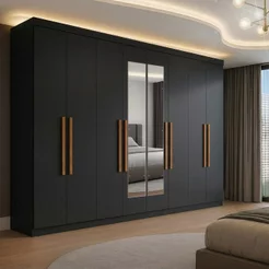 Guarda-Roupa Casal com Espelho 8 Portas 4 Gavetas Paris Preto Preto